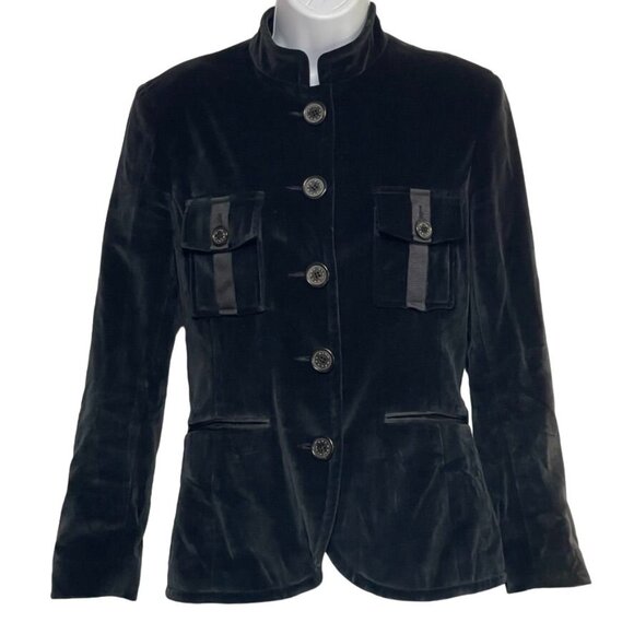 Pink TARTAN Velvet‎ Fitted Blazer Equestrian Style Mandarin Collar Black Size 4 - Picture 1 of 12